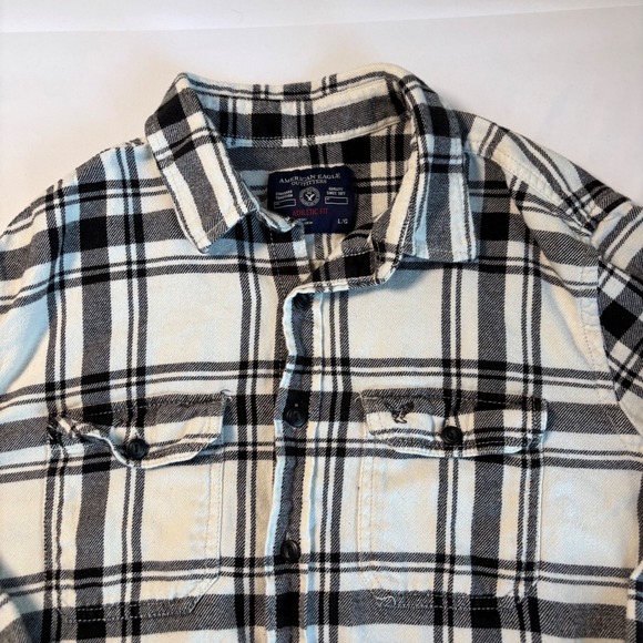American Eagle Men's Flannel Long Sleeve Athletic Fit White and Black Large - Picture 3 of 5